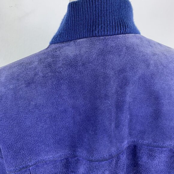 Vintage Bomber Jacket Size Medium Greg Bell Faux Suede Shoulder Pads Blue - Picture 6 of 11